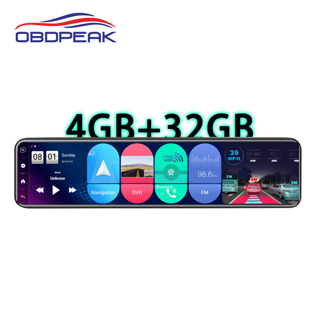 دوربین 12 اینچی 4 گیگابایت + 32 گیگابایت DVR اتومبیل Android 8.1 Stream Rear View Mirror 1080P Drive Auto Recorder Video Dash cam