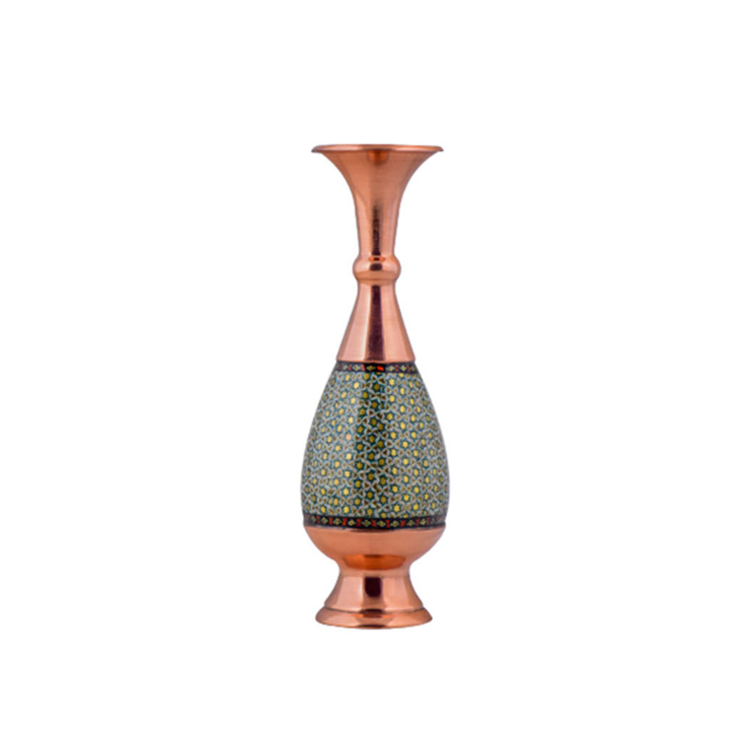 Copper and inlay vase, explicit model, 16 cm