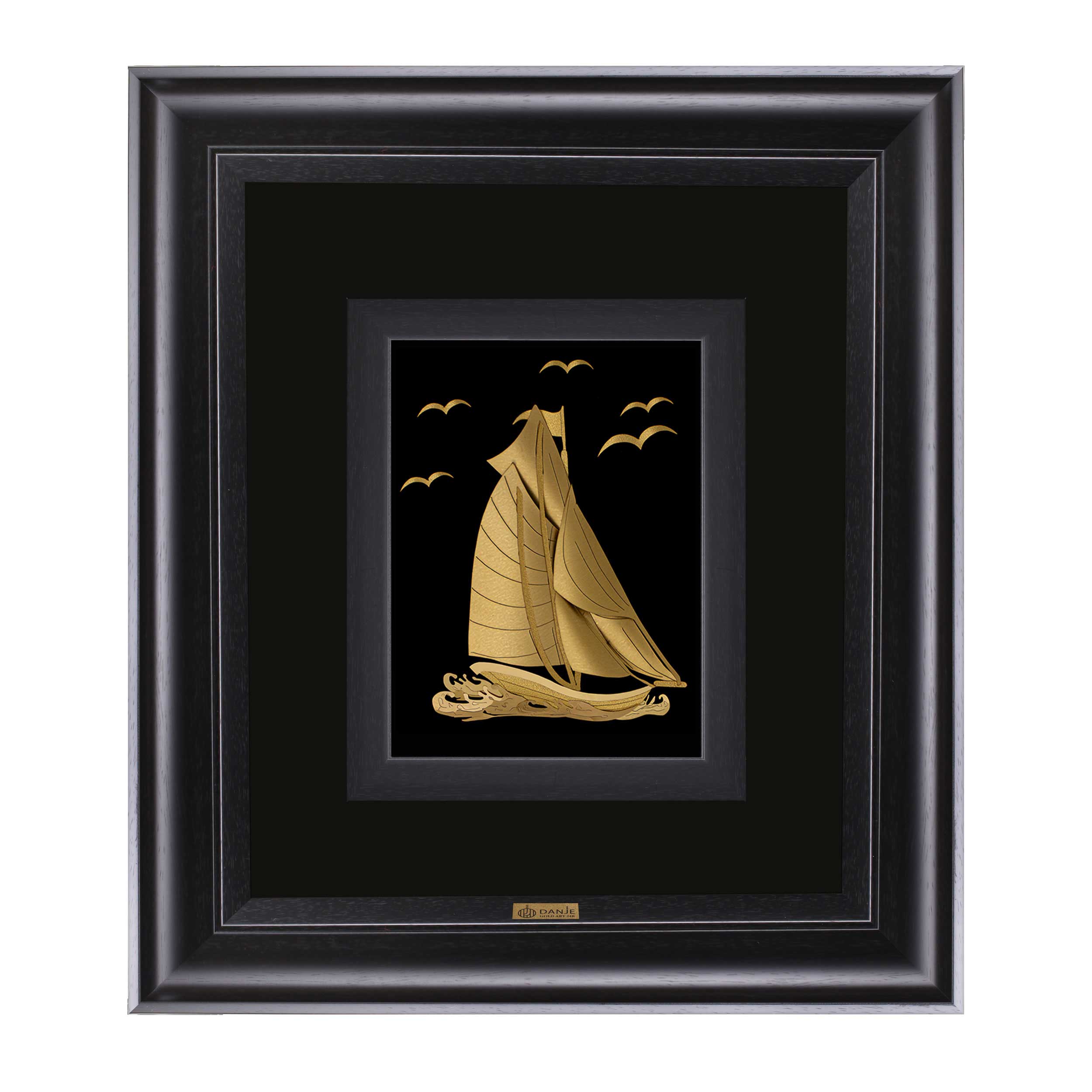 تابلو ورق طلا 24 عیار با قاب PVC طرح قایق دو بادبان برند دانژه