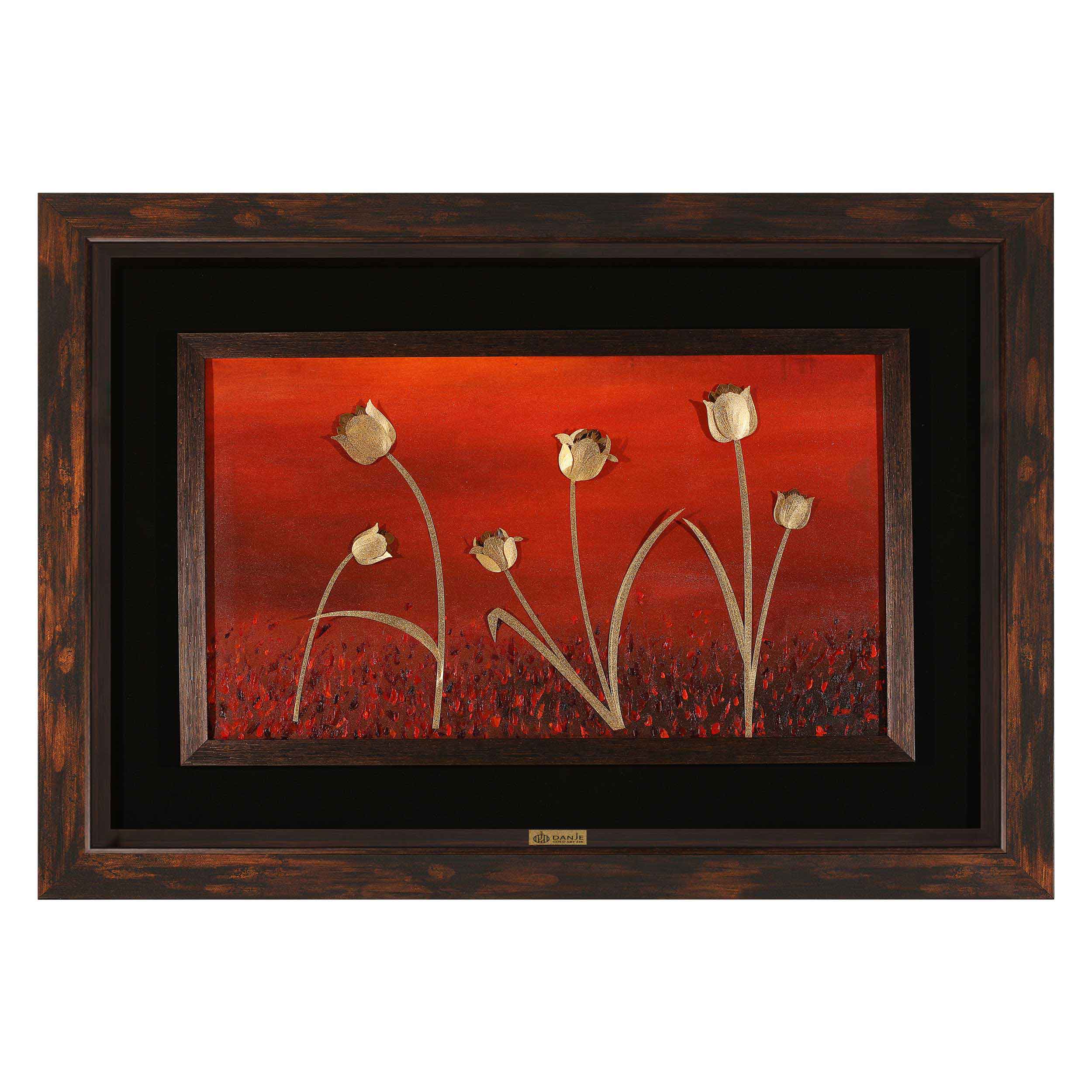 24 carat gold leaf painting with PVC frame, tulip sunset design, Danjeh brand