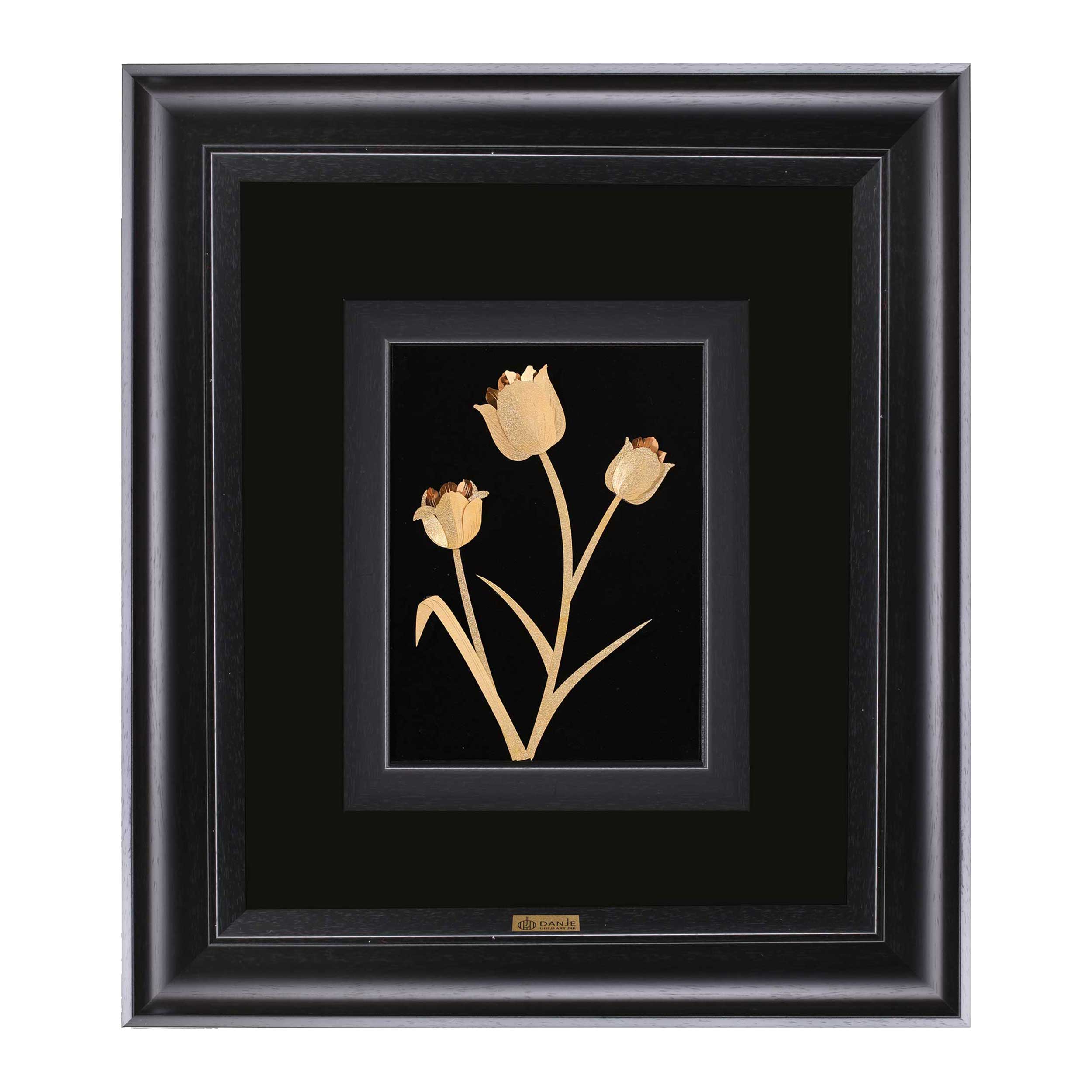 تابلو ورق طلا 24 عیار با قاب PVC طرح گل لاله برند دانژه