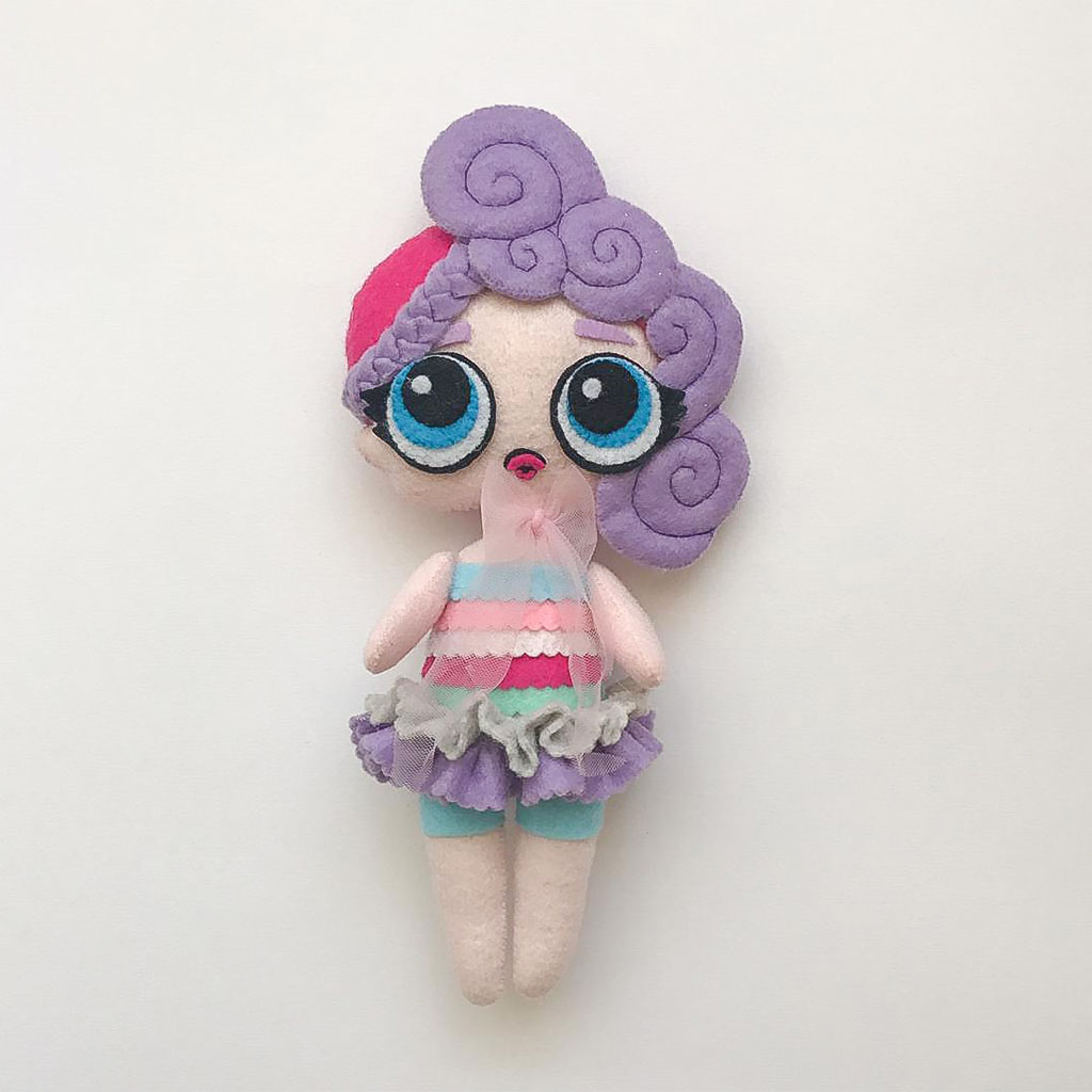 Felt doll girl with purple hair 40 cm