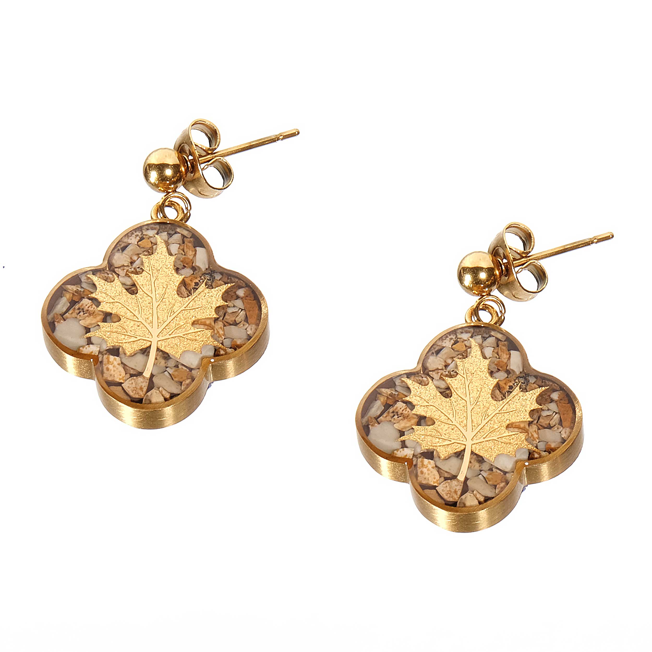 Brown jasper earrings and 24 carat gold leaf with autumn design