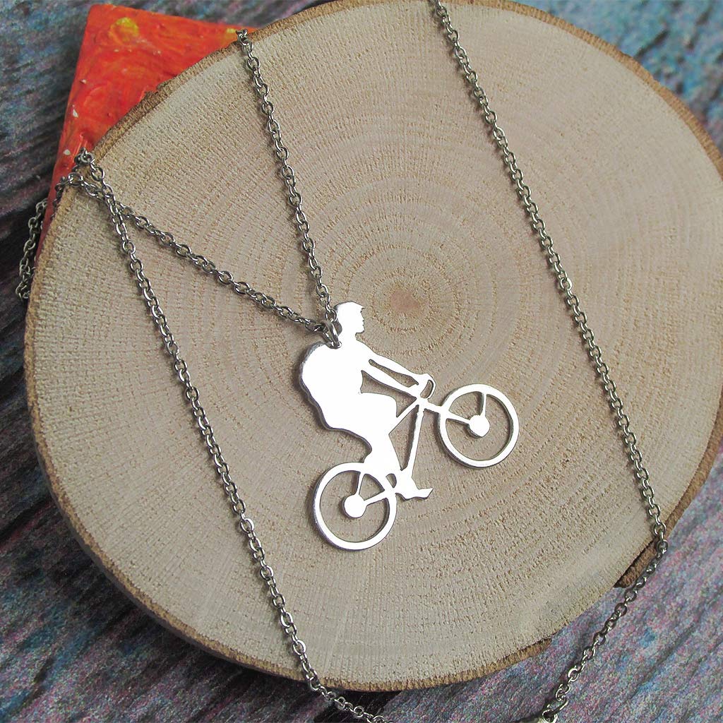 Man-made steel necklace by cyclist