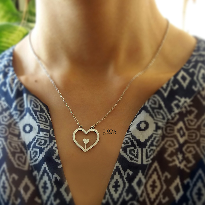 Dual heart design steel necklace