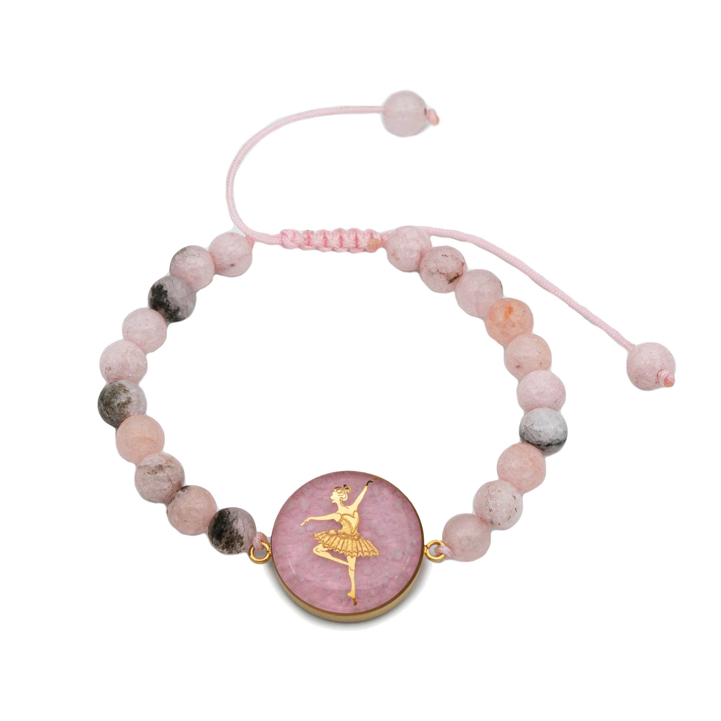 Pink opal stone bracelet and 24 carat gold leaf ballerina design