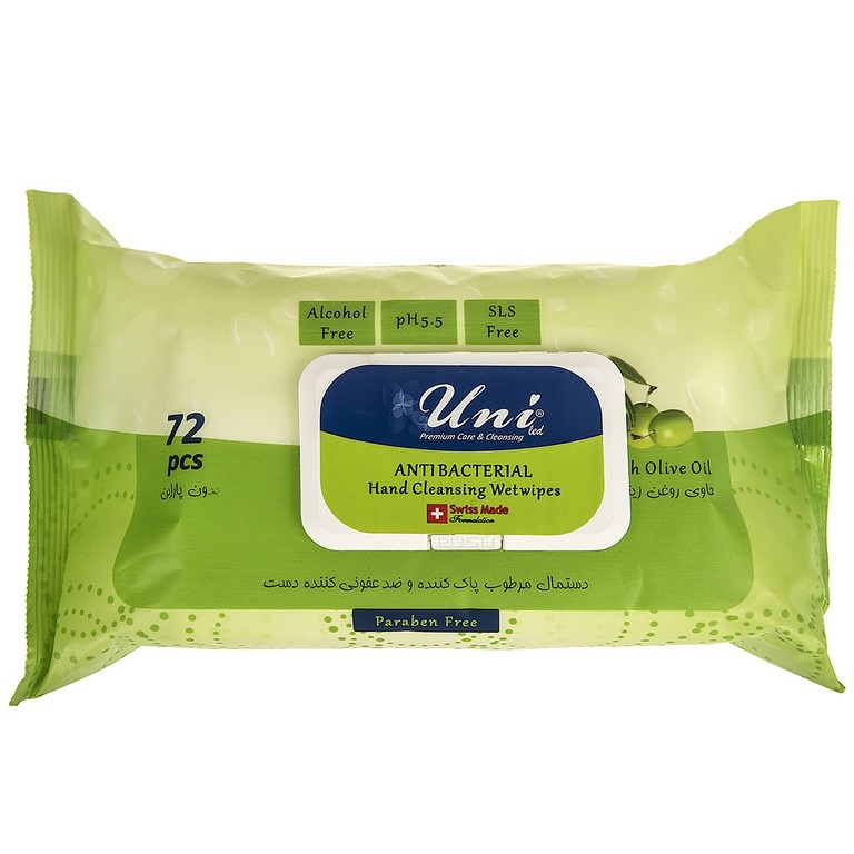 Uni-lead wipes, model Antibacterial Hand Cleansing With Olive Oil, package of 72 pieces