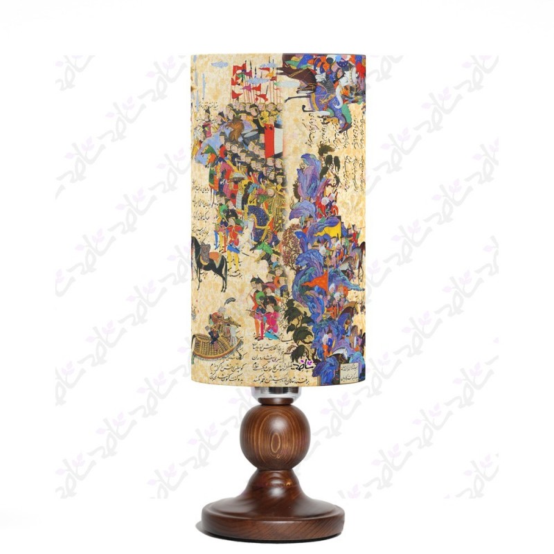 Shahnameh glass lampshade wooden base