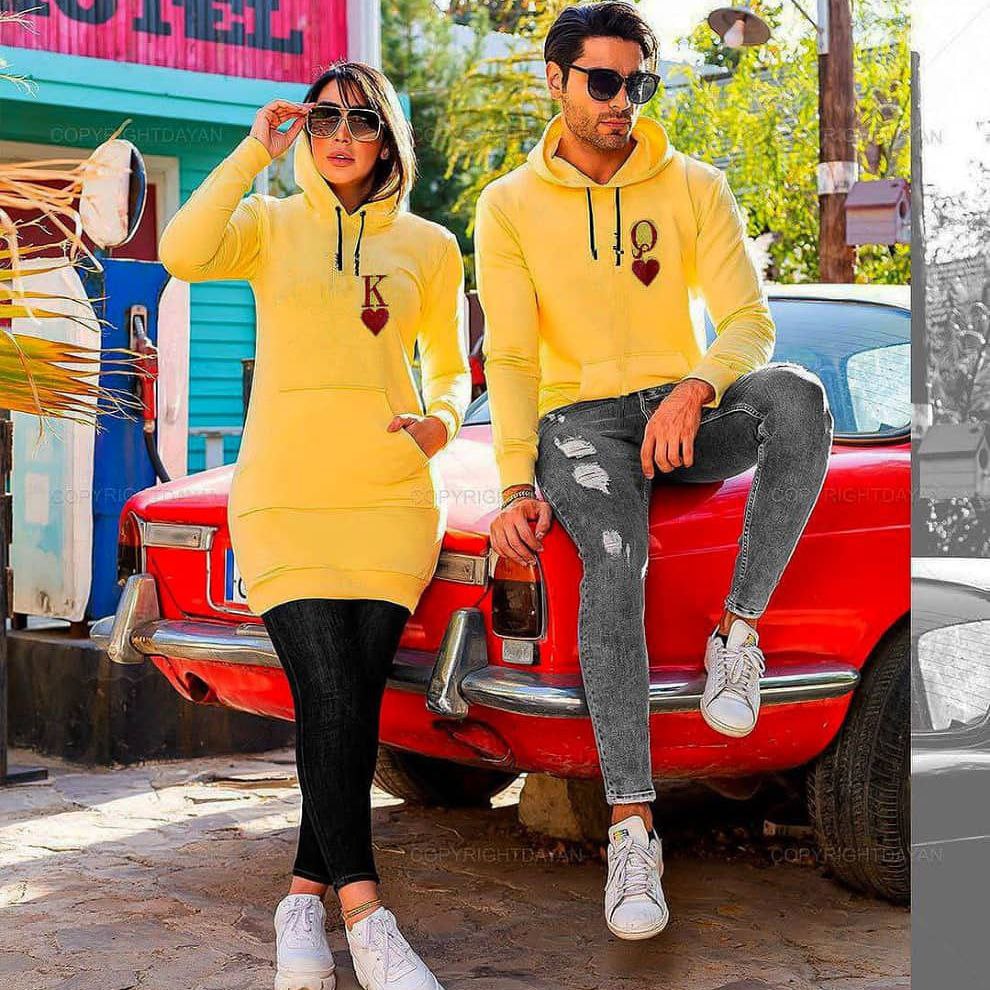 Free size hoodie couple printed set in 8 colors 