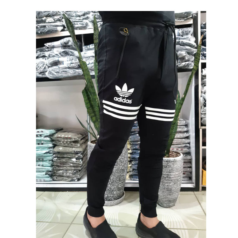 single black Adidas printed slash pants in 3 sizes with zipper pocket