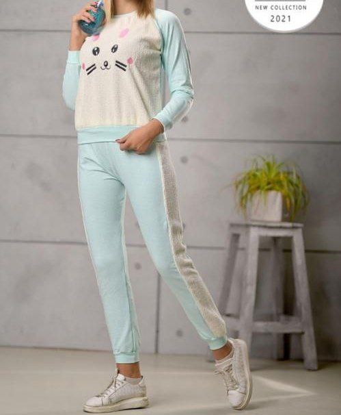 Women's set of woolen rabbit blouse and pants