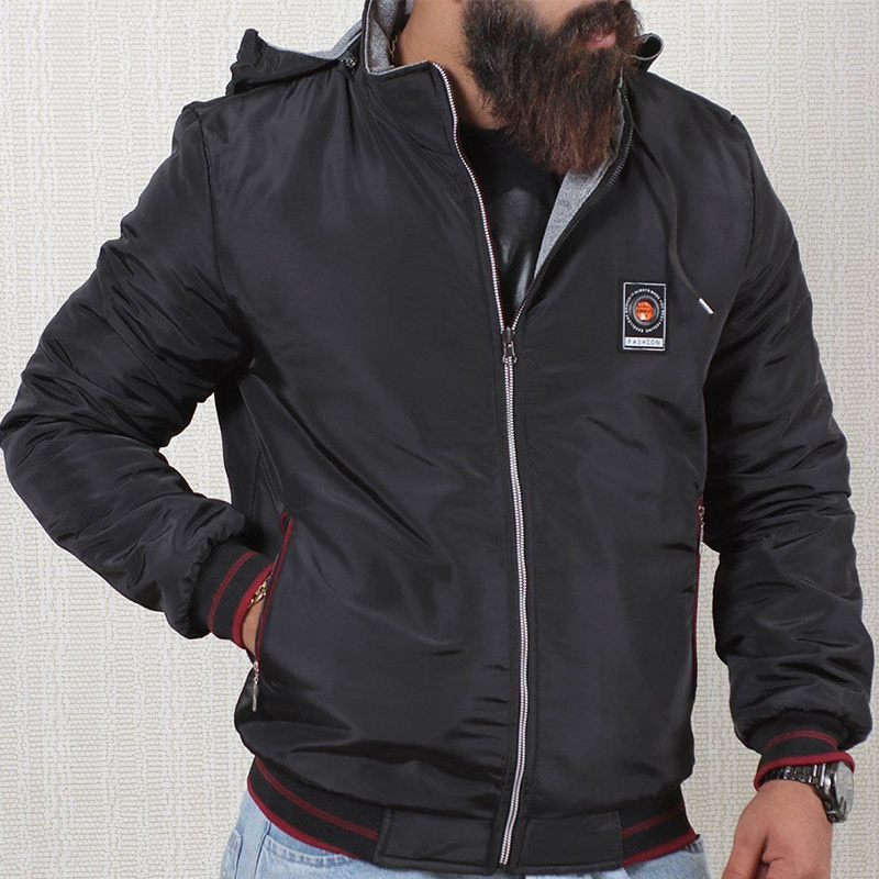 Double-sided jacket (with handsfree) Memory fabric (waterproof) in two colors, black and navy blue (one side gray) in three sizes