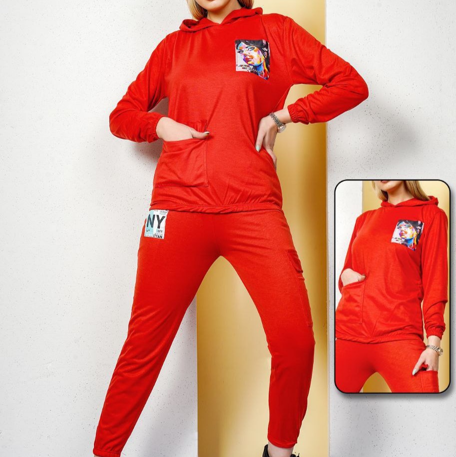 Women's set of hoodie and sublimation printing pants in 5 colors