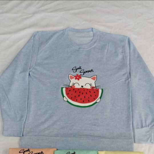 Women's watermelon and cat summer blouse sweet melange material in 6 colors and up to size 44