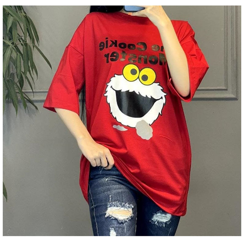 Cartoon long T-shirt made of cotton yarn in 6 colors and free size up to 46