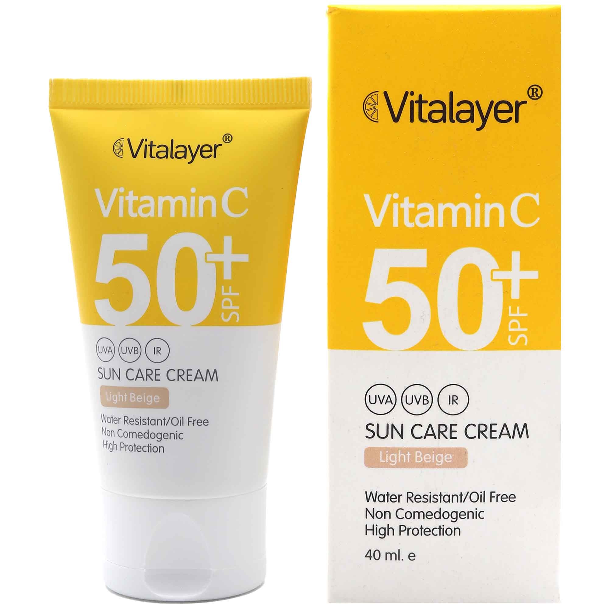 خرید عمده کرم ضد آفتاب رنگی ویتالیر light Beige SPF50 حاوی ویتامین سی 30 میل - Vitalayer