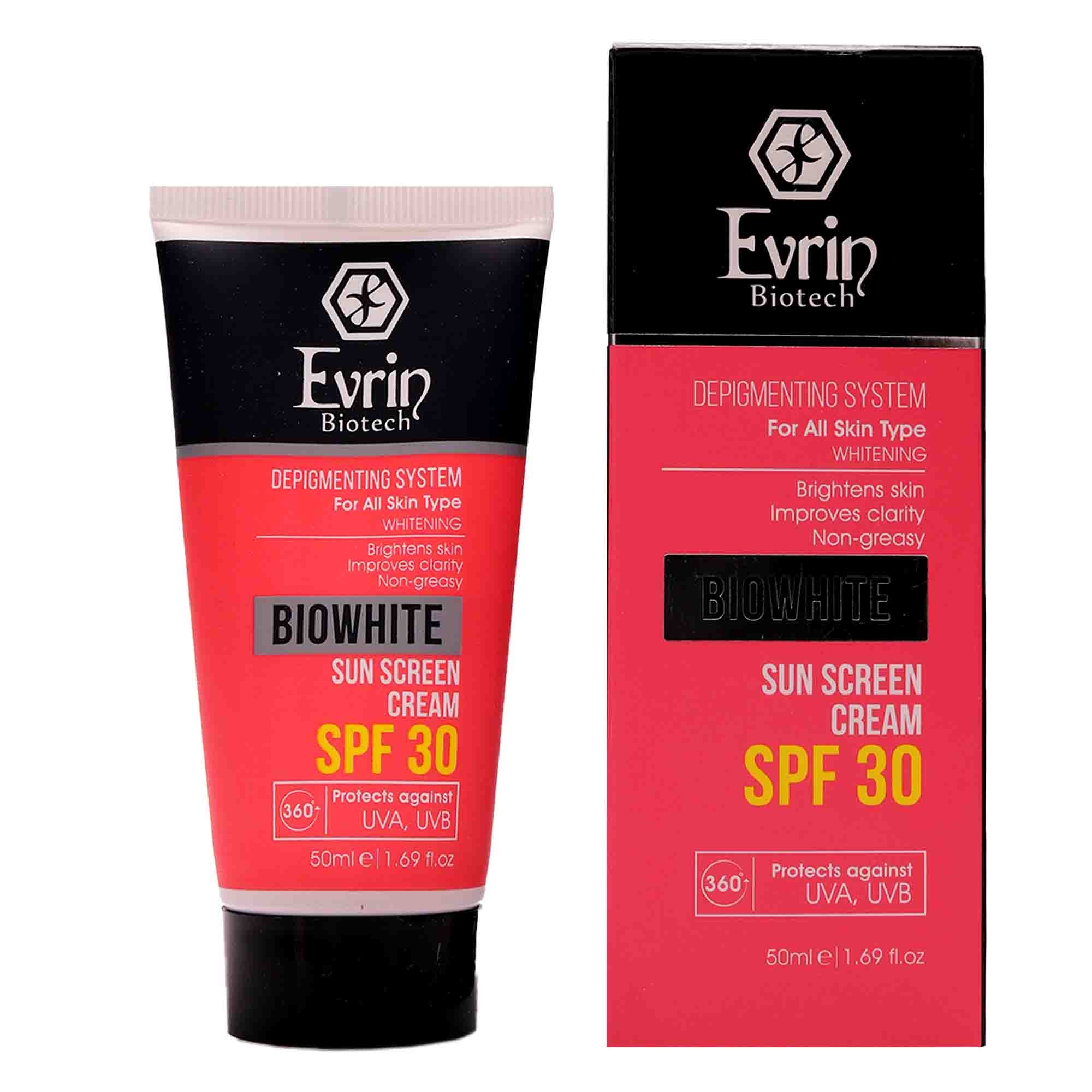 خرید عمده کرم ضد آفتاب و روشن کننده SPF30 مناسب انواع پوست اورین - Evrin biotech