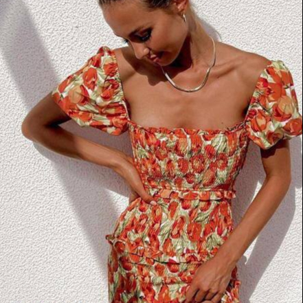 لباس زنانه تابستان 2021 طرح گلدار لباس ساحلی بوهو آستین کوتاه لباس سارافون محصول ترکیه 