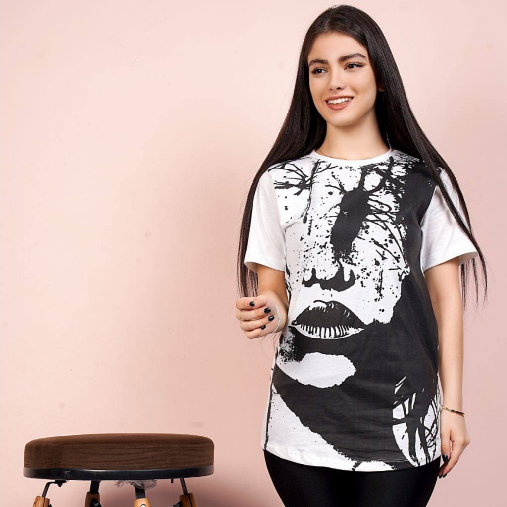 Print Women's Tonic White and Black Polyester Cotton Polyester Design