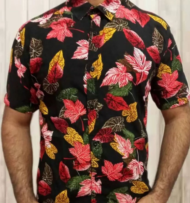 پیراهن هاوایی نخی آنزیم شده آستین کوتاه مردانه