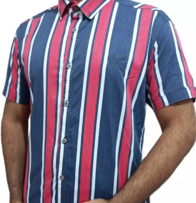 Cotton striped cotton shirt; short sleeve