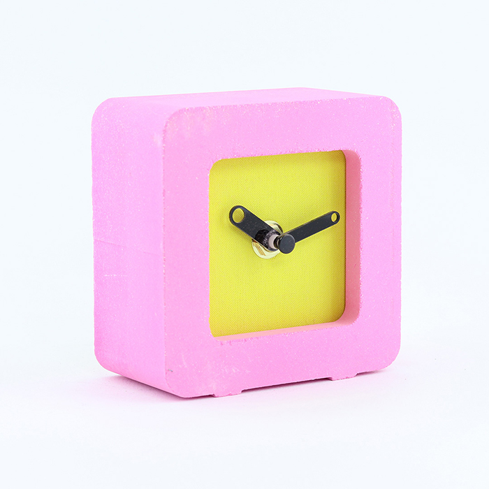 Handmade concrete pink and yellow bubble desktop watch