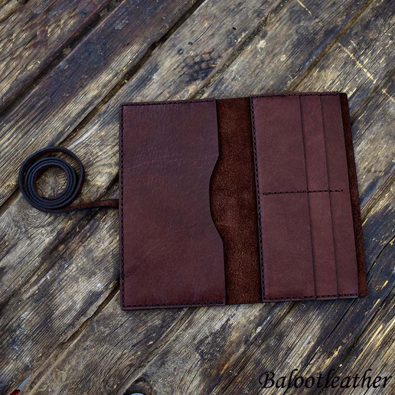 Dark brown natural leather wallet and cell phone