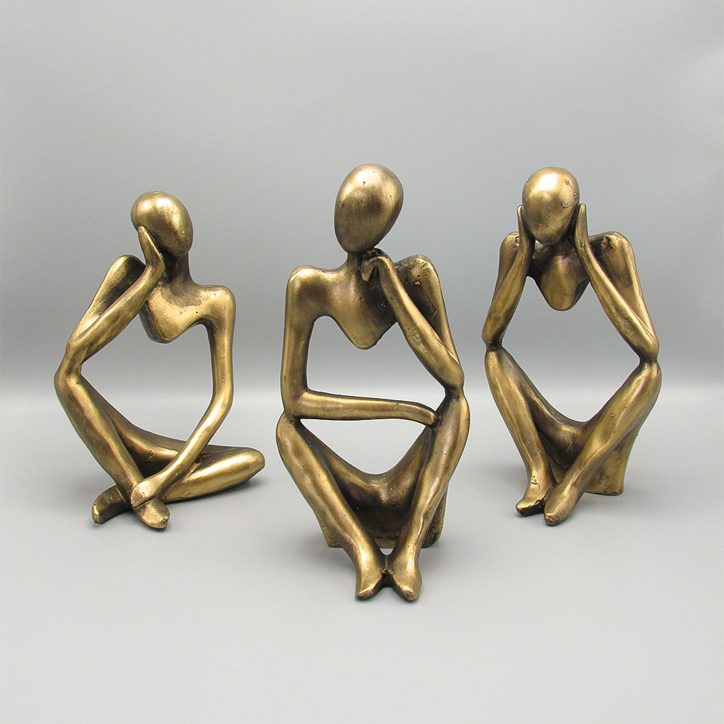 Three bronze thinker brain sculpture