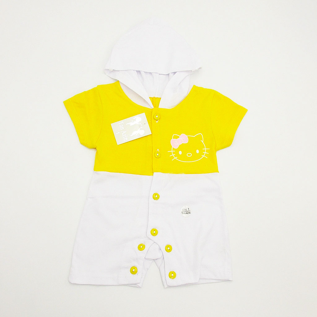 خرید عمده لباس نوزادی سرهمی دخترانه زرد و سفید سایز1
