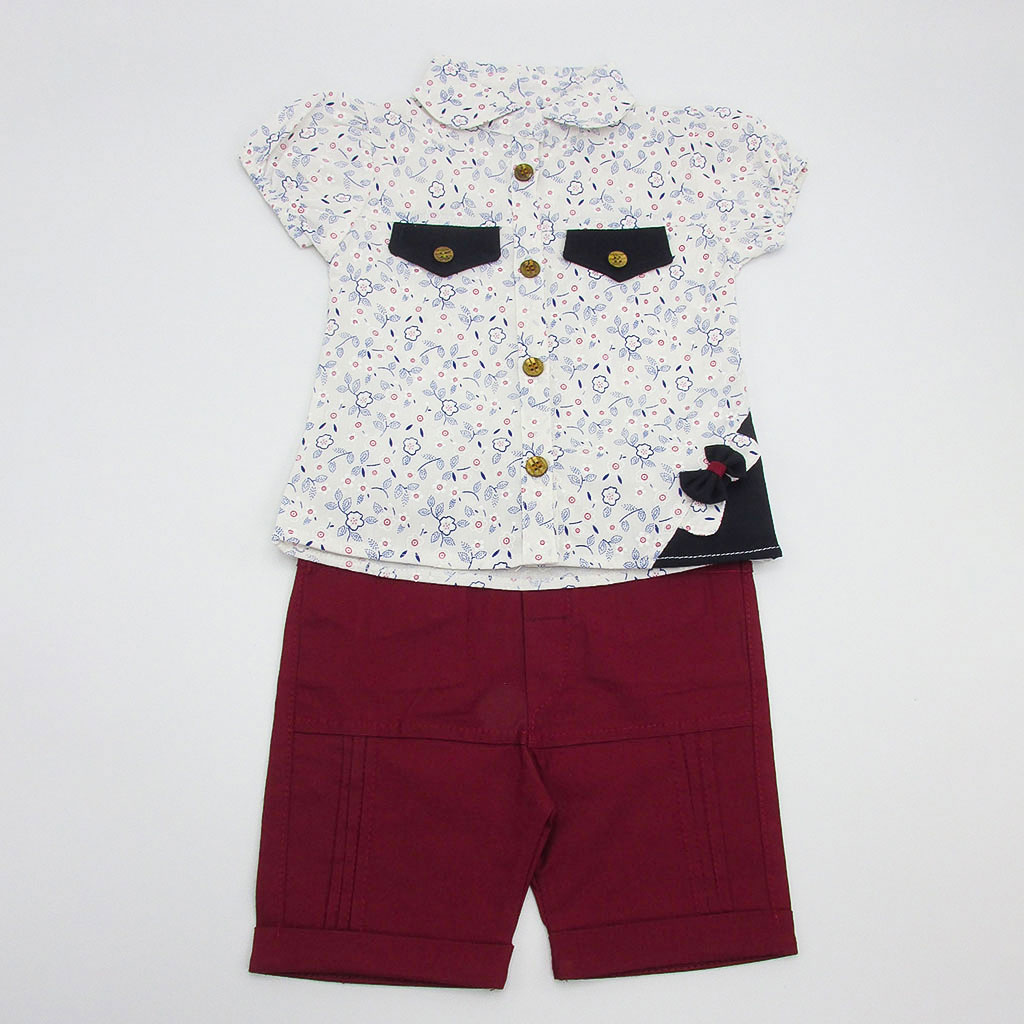 wholesale Baby clothes blouse and shorts with crimson flowers and cream size 1
