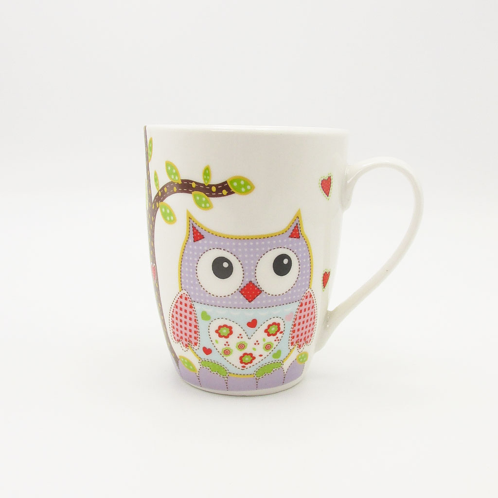 Purple owl ceramic mug design