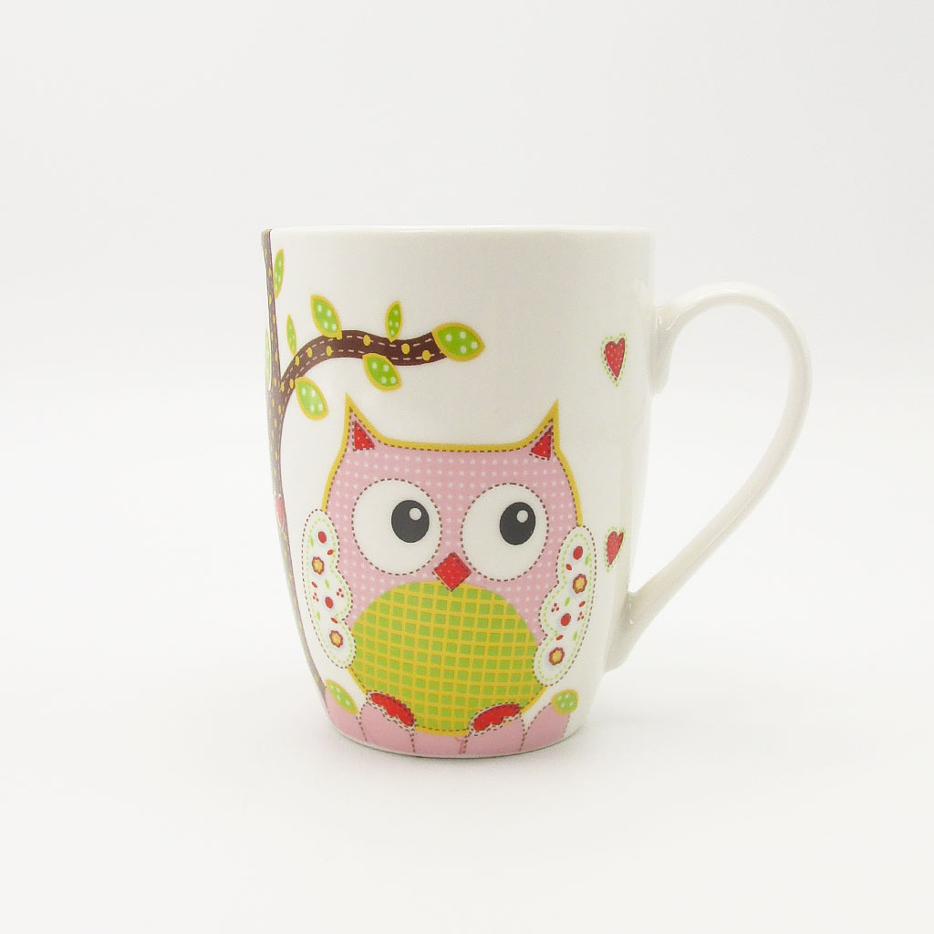 wholesale Pink owl ceramic mug design