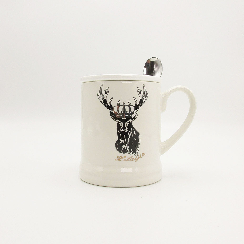 wholesale White ceramic mug deer design
