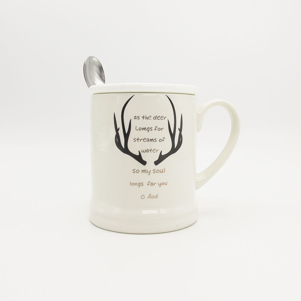 wholesale White ceramic mug with deer antler design