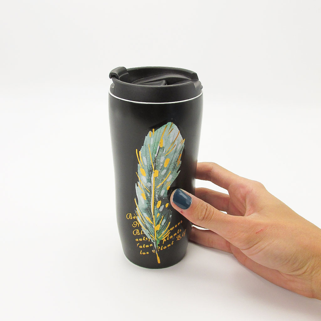 wholesale Black ceramic mug leaf design