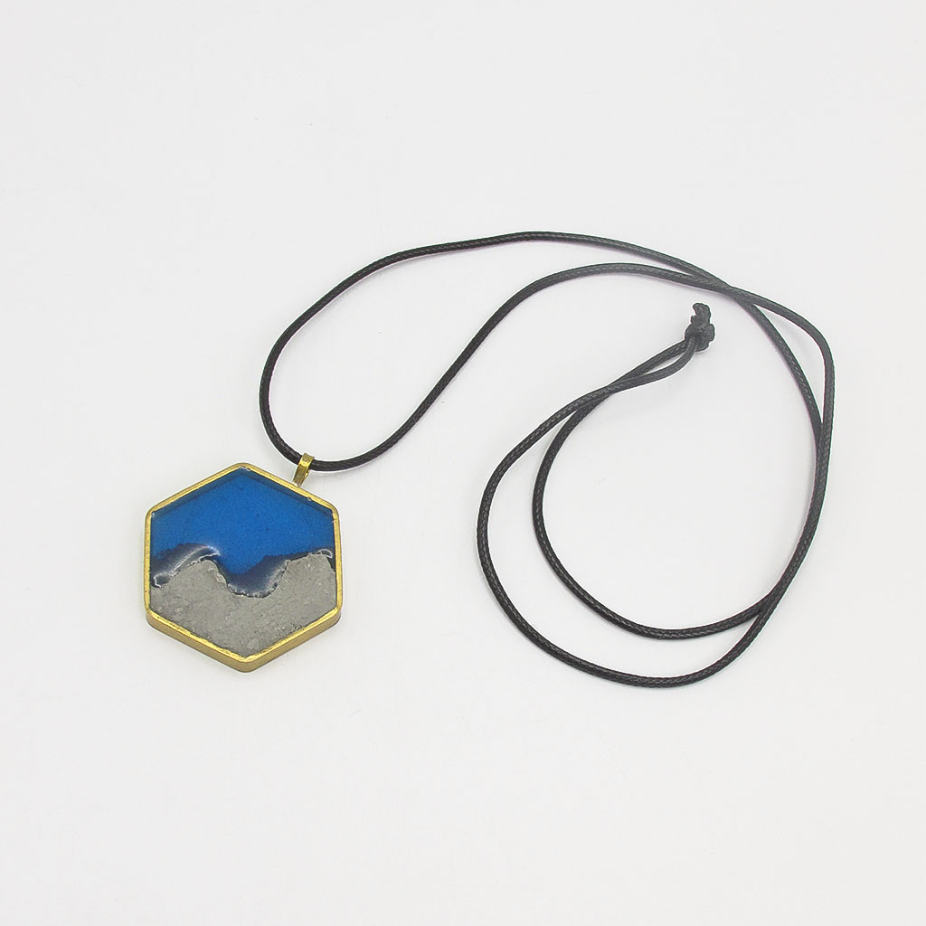 6-sided beach design epoxy concrete and resin necklace