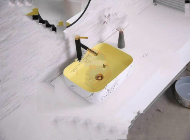 کاسه روشویی لوکس کلکته زرد مدل FT_3411 سرامیک ابکاری شده