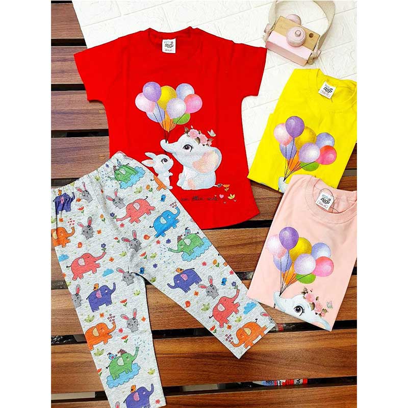 Set of T -Shirts Round Collection Girls Cotton Forest Friends: Elephant and Rabbit in a variety of colors