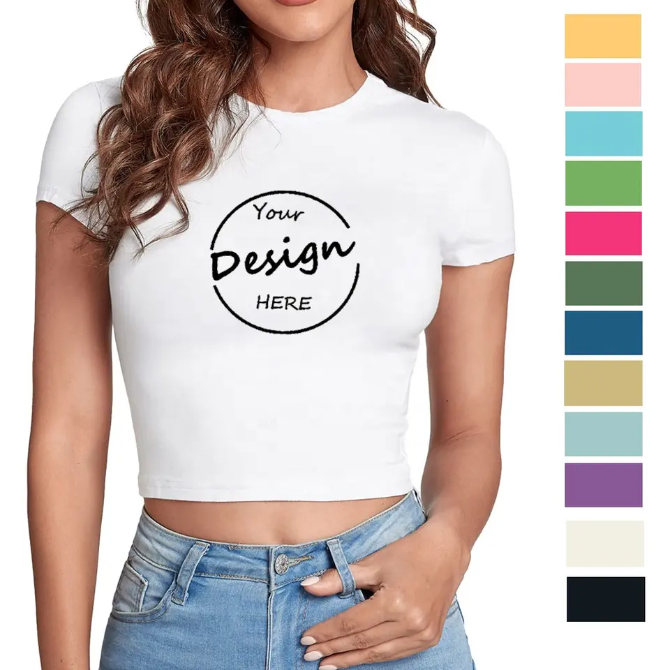 تی شرت سفارشی برش شده  زنانه تابستانی سفید هیپ هاپ رنگ بندی موجود در تصویر