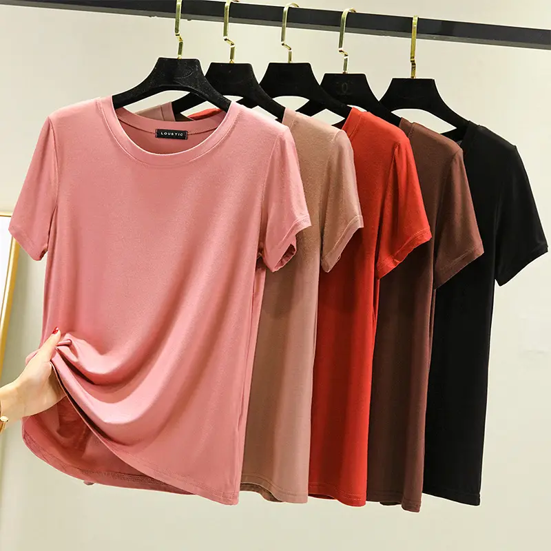  لباس چاپ شخصی زنانه آستین کوتاه تی شرت خالی تابستانی رنگ بندی موجود درتصویر جنس پنبه