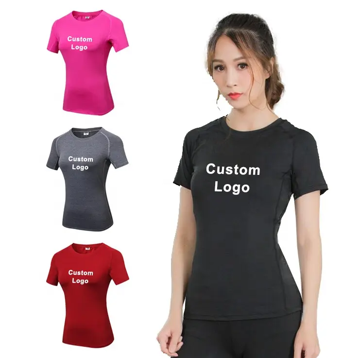 خرید عمده تی شرت زنانه  90% پلی استر 10% اسپندکس برای ورزش دویدن در فضای باز و یوگا رنگ بندی موجود در تصویر