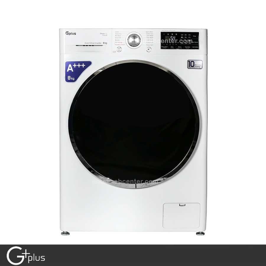 ماشین لباسشویی جی پلاس 8 کیلویی مدل GWM-L880W، رنگ سفید