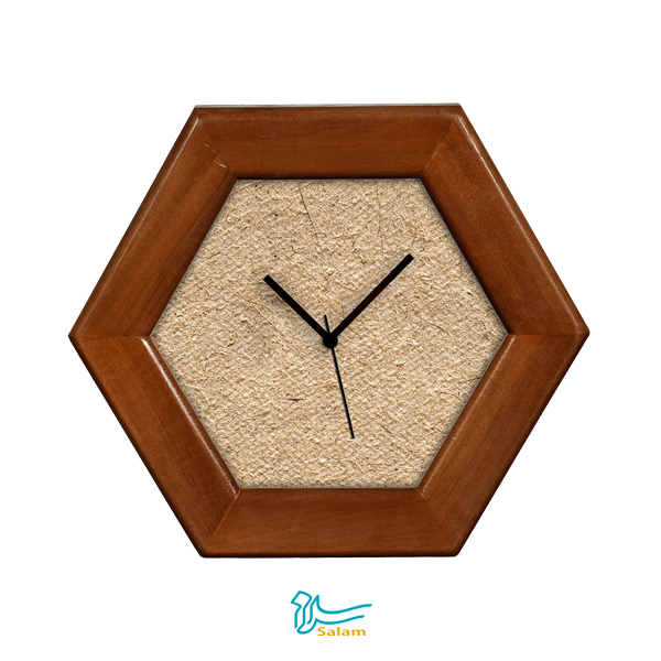 ساعت چوبی سلام مجموعه فرصت طرح دیواری شش ضلعی