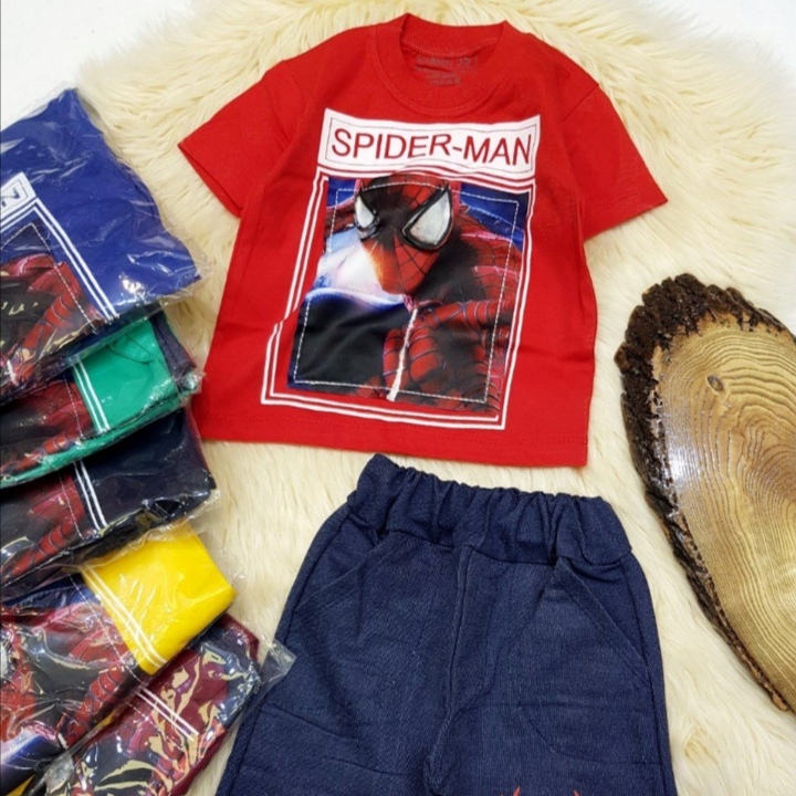 خرید عمده ست پسرانه تیشرت شلوارک طرح مرد عنکبوتی 6 رنگ و 4 سایز 