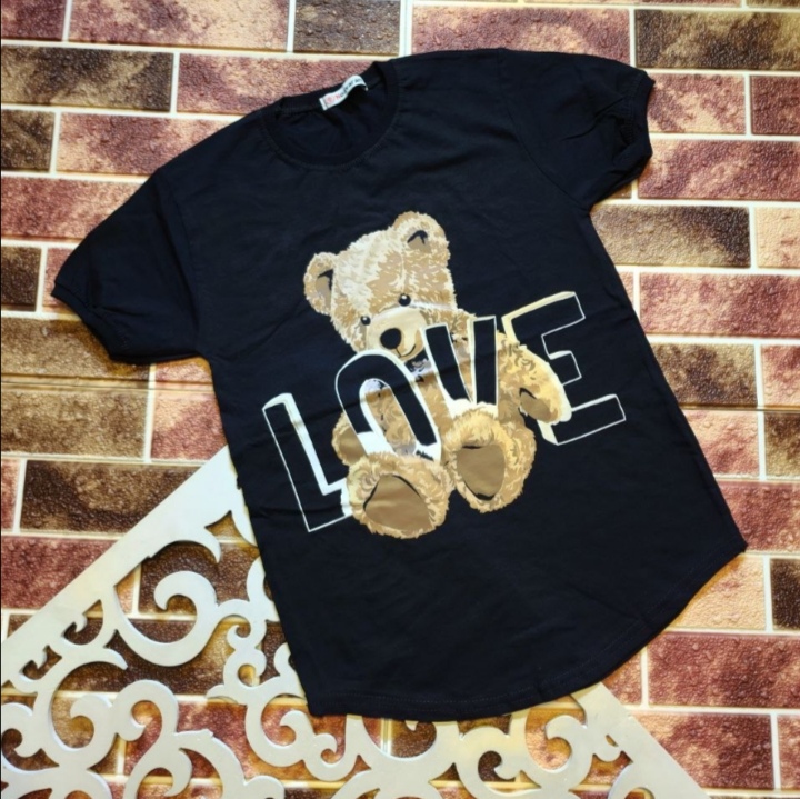 خرید عمده تیشرت مشکی پسرانه طرح خرس تدی تک رنگ در 4 سایز 