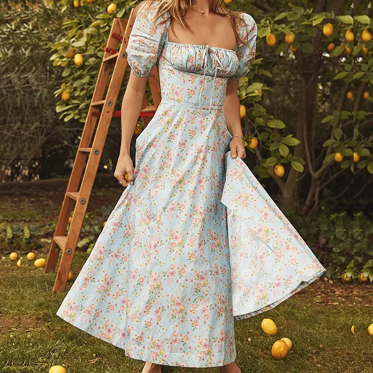  لباس مجلسی زنانه تابستانی با آستین بلند پنبه ای شیک و گلدار سایز S M L