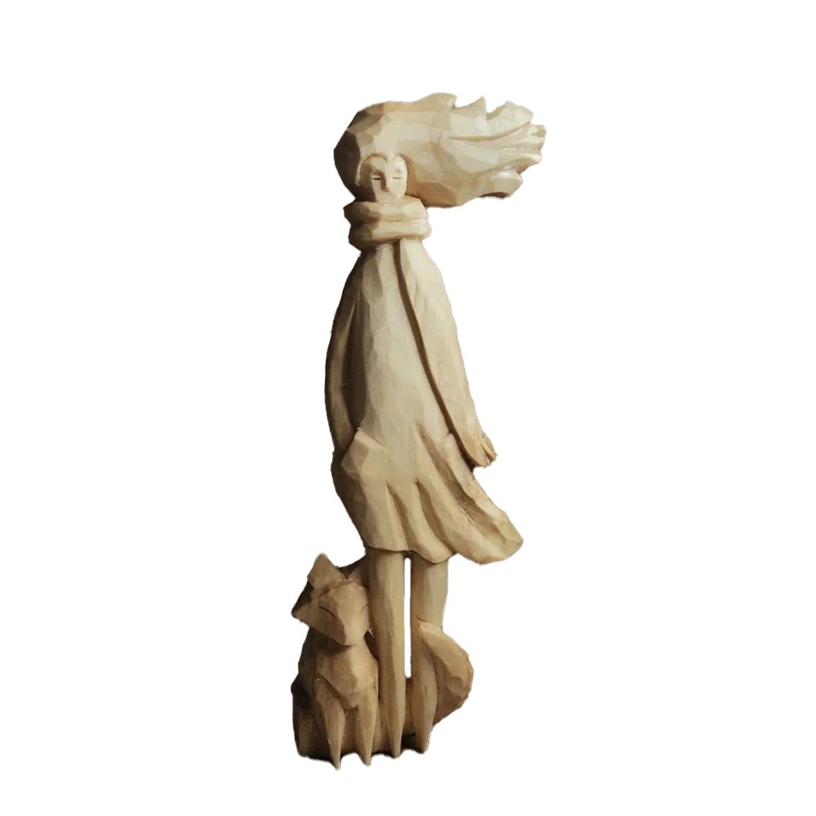 خرید عمده مجسمه چوبی طرح شازده کوچولو و روباه با ابعاد 10 در 23 سانتی متر 