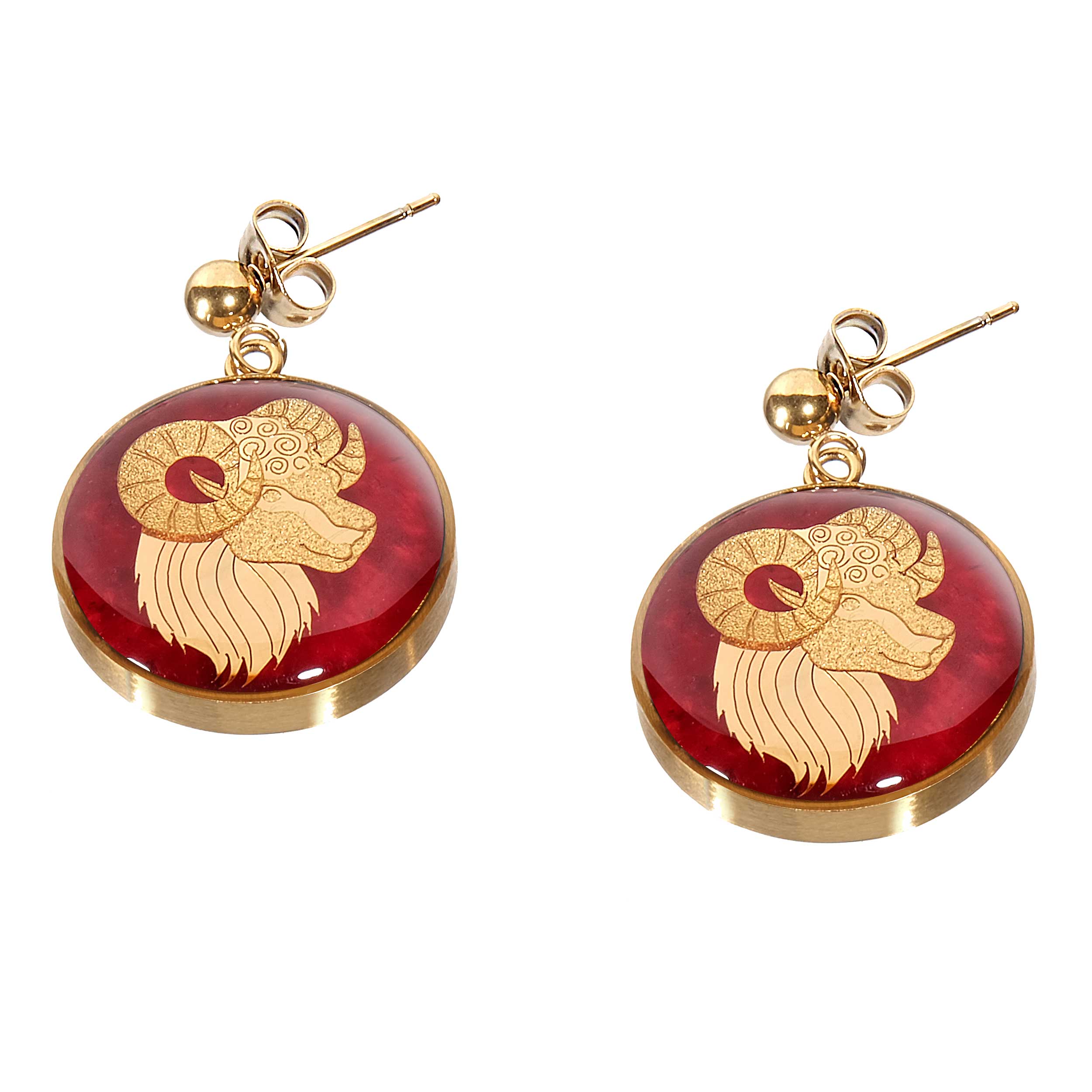 Jade stone earrings and 24 carat gold leaf with the symbol design of April