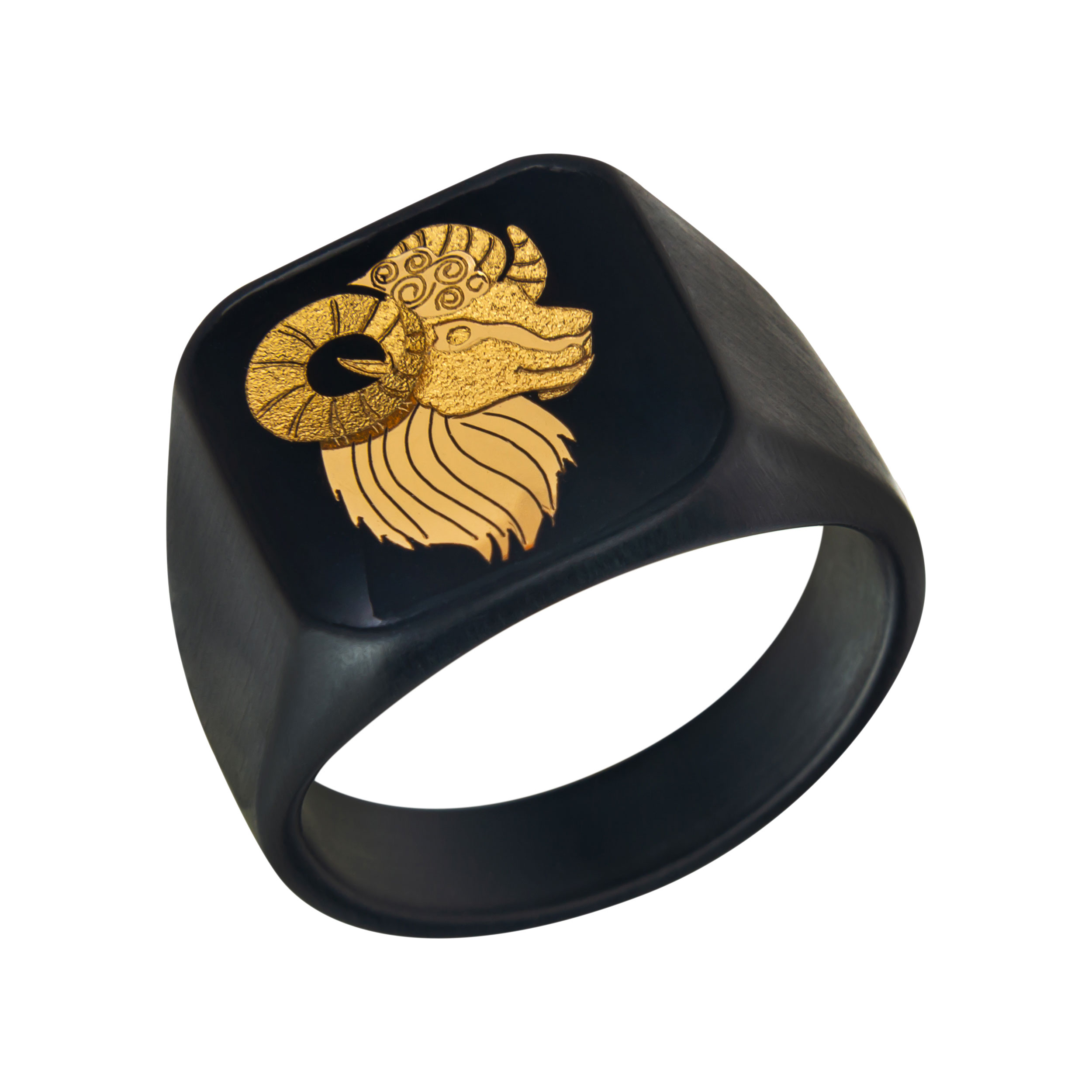 Men's tungsten stone ring and 24 carat gold leaf with the symbol design of April