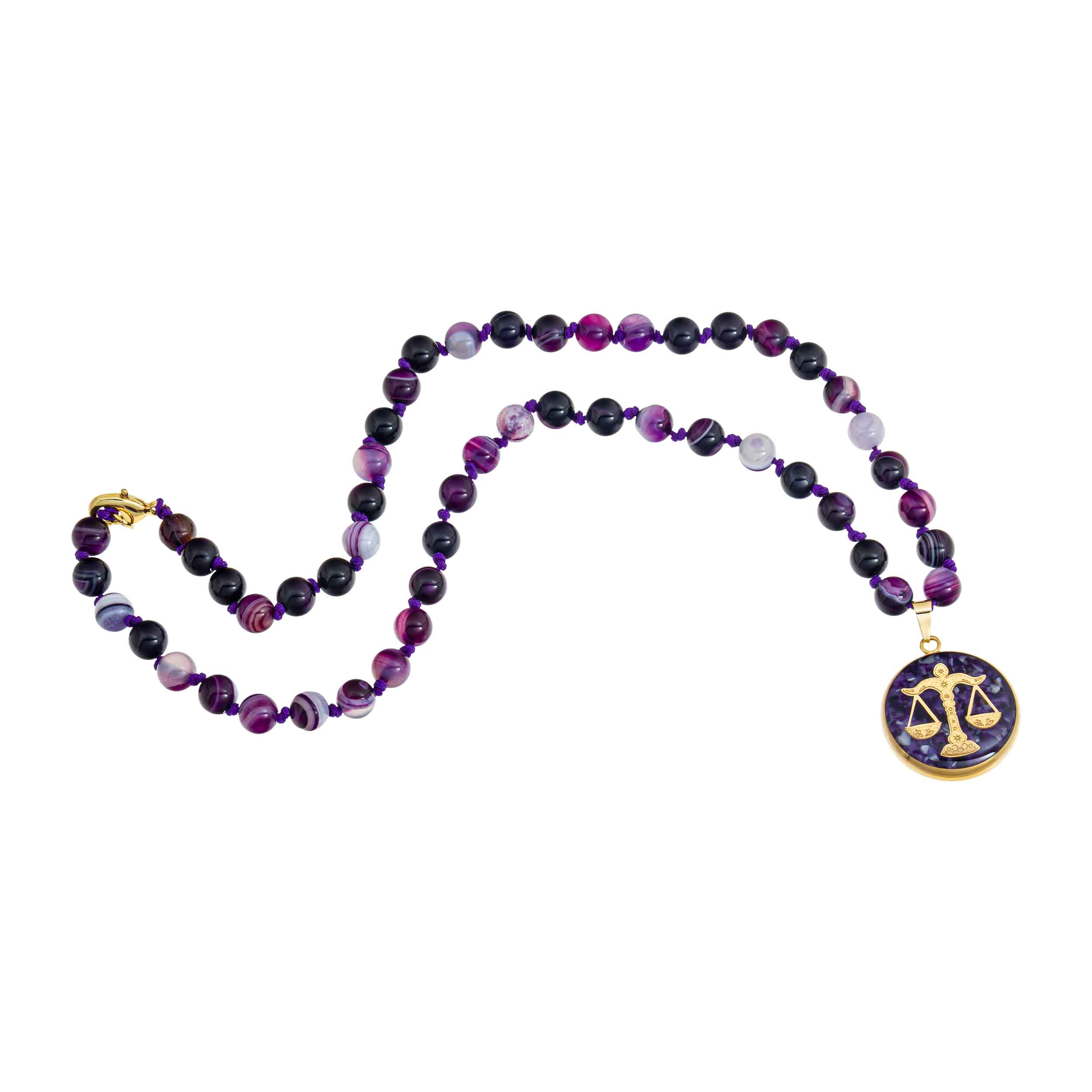 Purple agate necklace and 24 carat gold leaf with the symbol of October